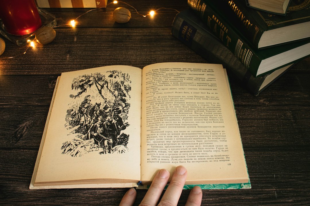 mystery book open on table